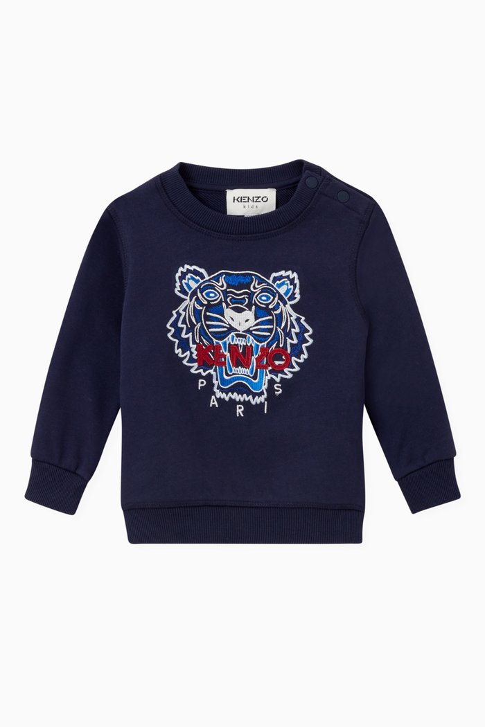 

Tiger Embroidered Sweatshirt in Organic Fleece, Blue