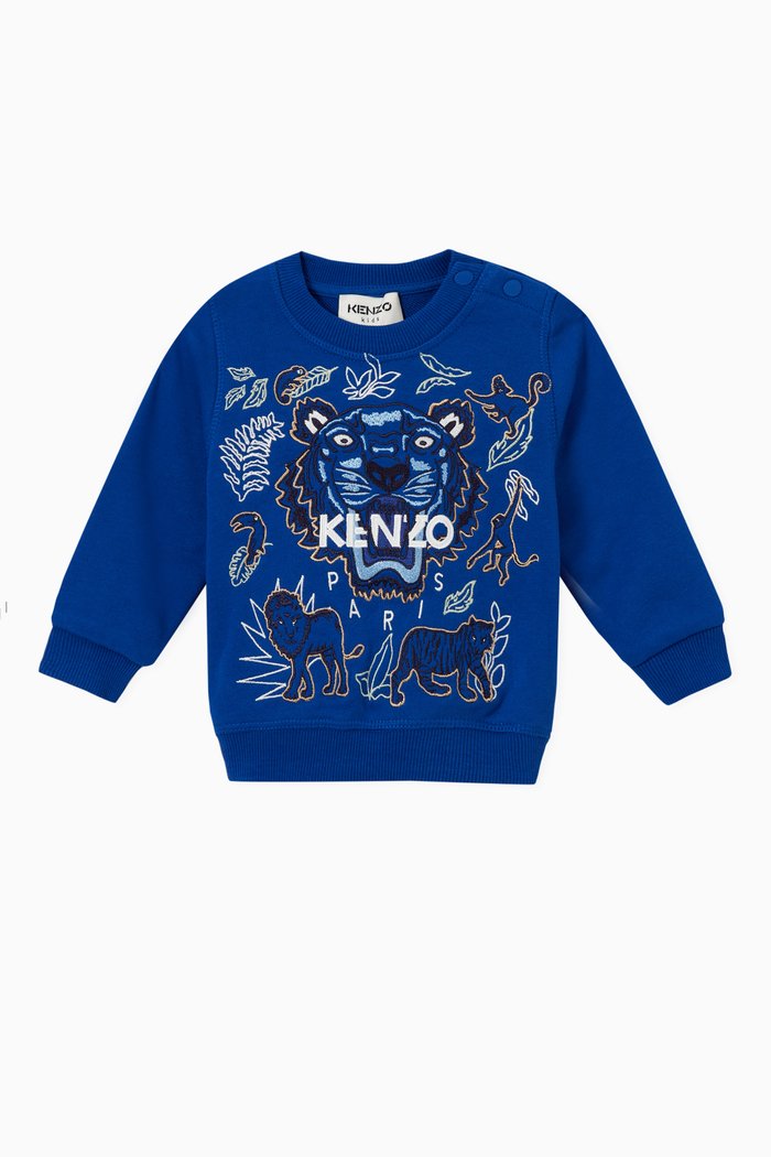 

Embroidered Tiger Logo Sweatshirt in Cotton Fleece, Blue
