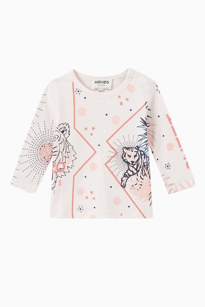 Vertical Kenzo Tiger & Logo T-shirt in Cotton Jersey, Pink