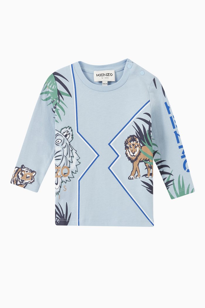 

Vertical Kenzo Tiger & Logo T-shirt in Cotton Jersey, Blue
