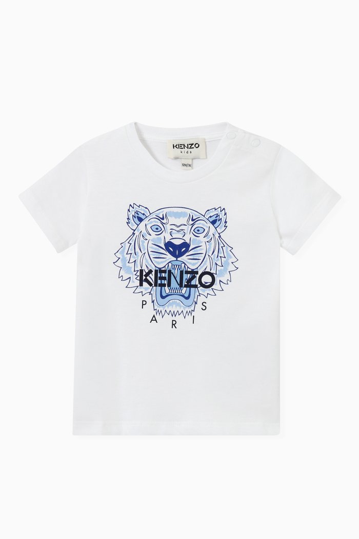 

Kenzo Tiger & Logo Print T-shirt in Organic Cotton Jersey, White