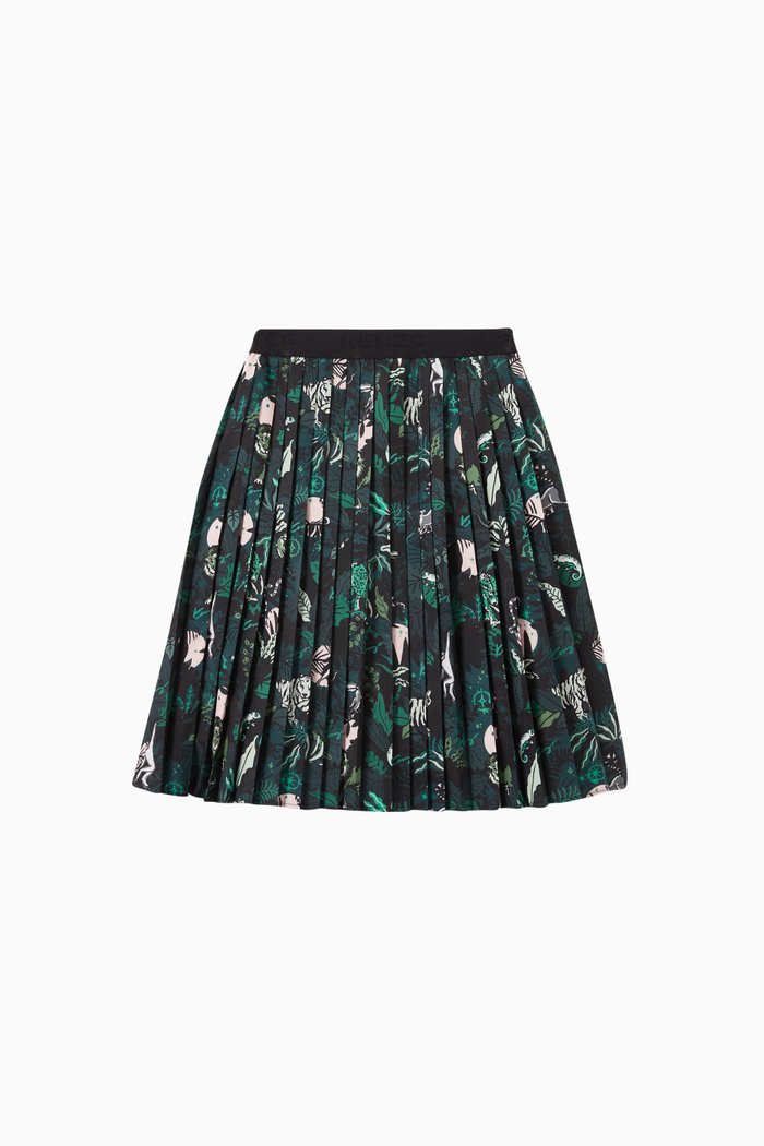 

All-over Jungle Print Pleated Skirt, Green