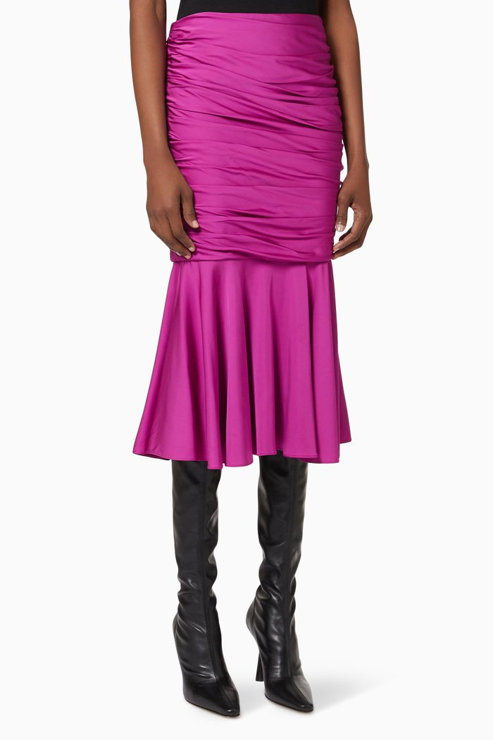 

Henley Ruched Godet Skirt in Sustainable Viscose, Purple