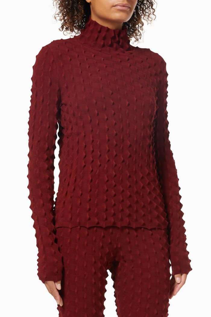 

Light Popcorn Turtleneck Top in Sustainable Viscose, Red