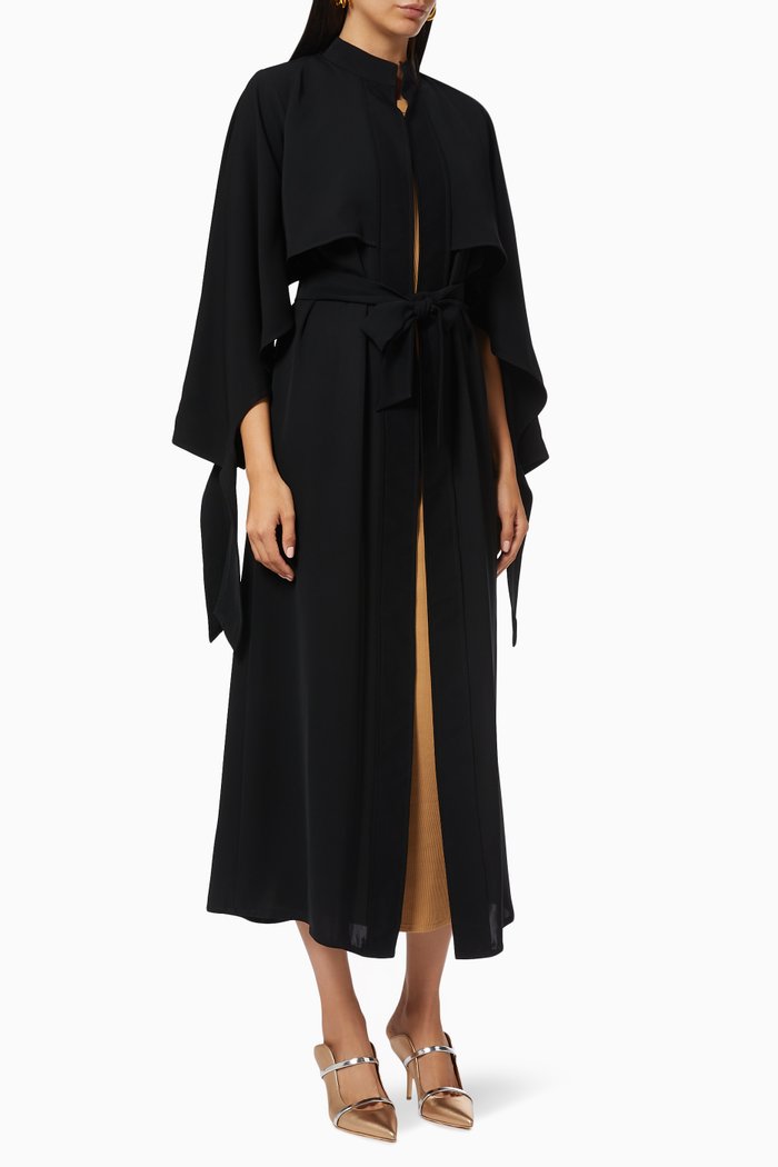 

Turtle Neck Abaya Coat with Belt, Black