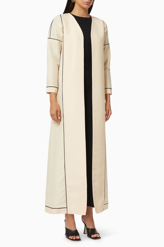 

Contrast Piping Abaya in Satin, Neutral