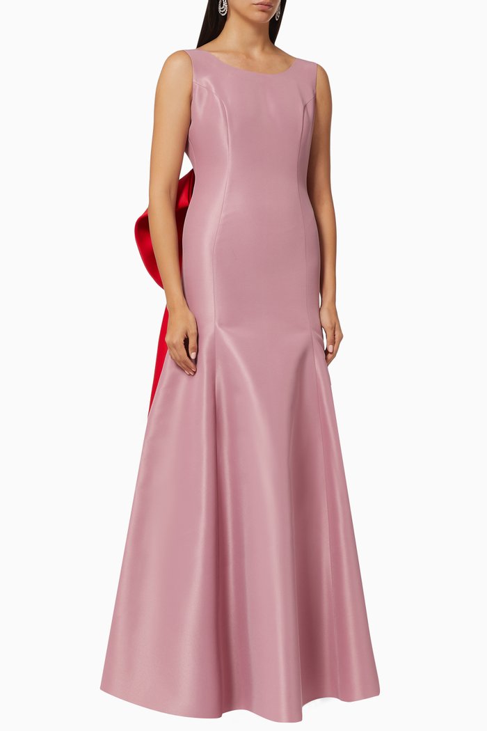 

Two Tone Dress with Bow Applique, Pink