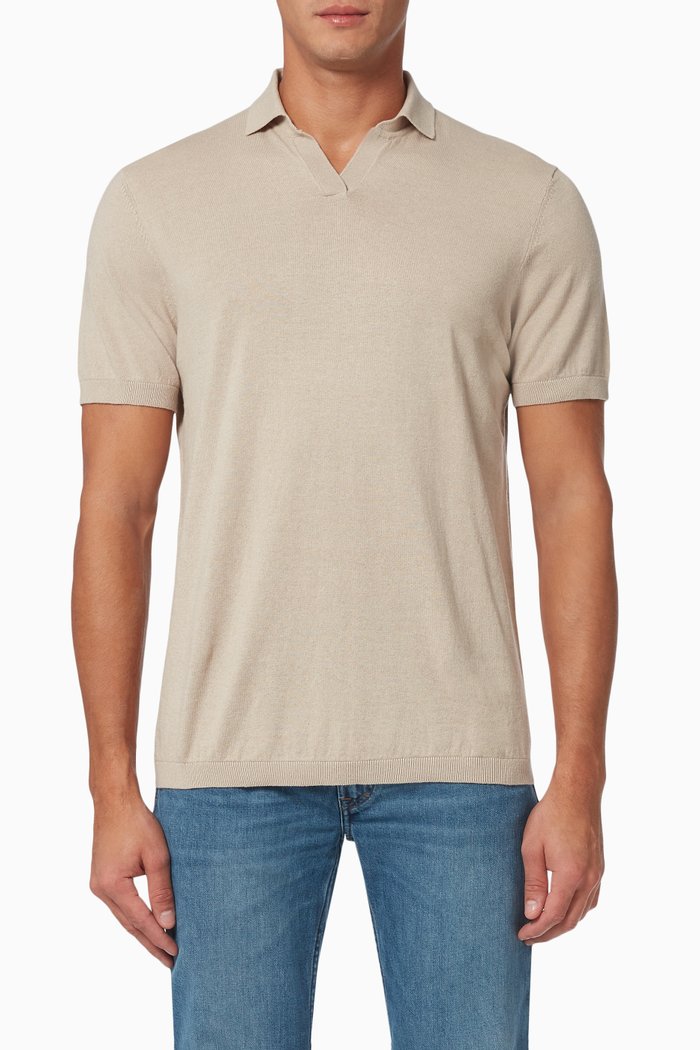 

Split Neck Polo Shirt in Organic Cotton, Neutral