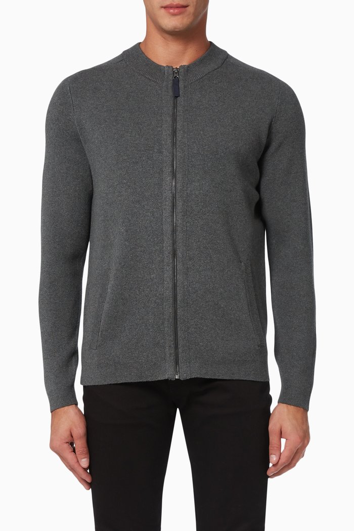 

Soft Zip-through Cardigan in Cotton, Grey
