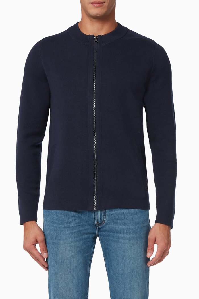 

Soft Zip-through Cardigan in Cotton, Blue
