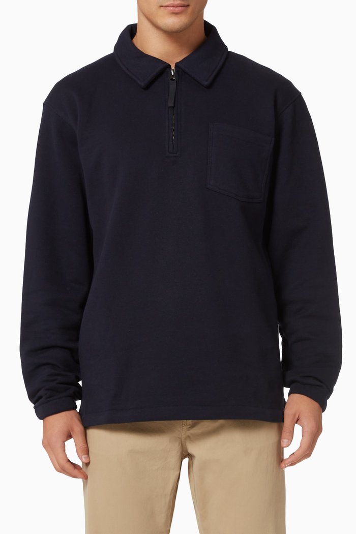 

Polo Zip Sweatshirt in Organic Cotton, Blue