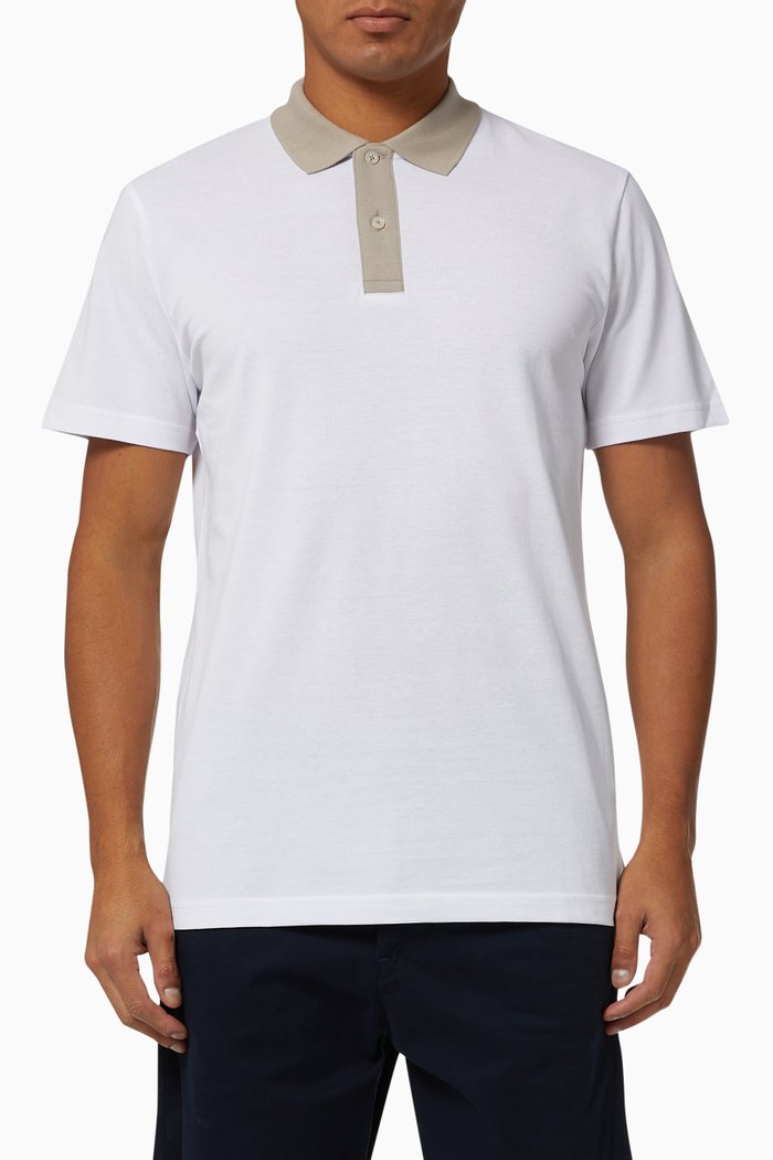 

Classic Contrast Neck Polo Shirt in Organic Cotton, White