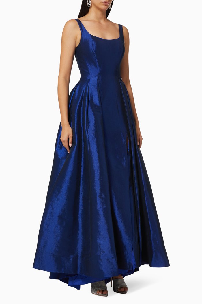 

Flared Gown in Satin, Blue