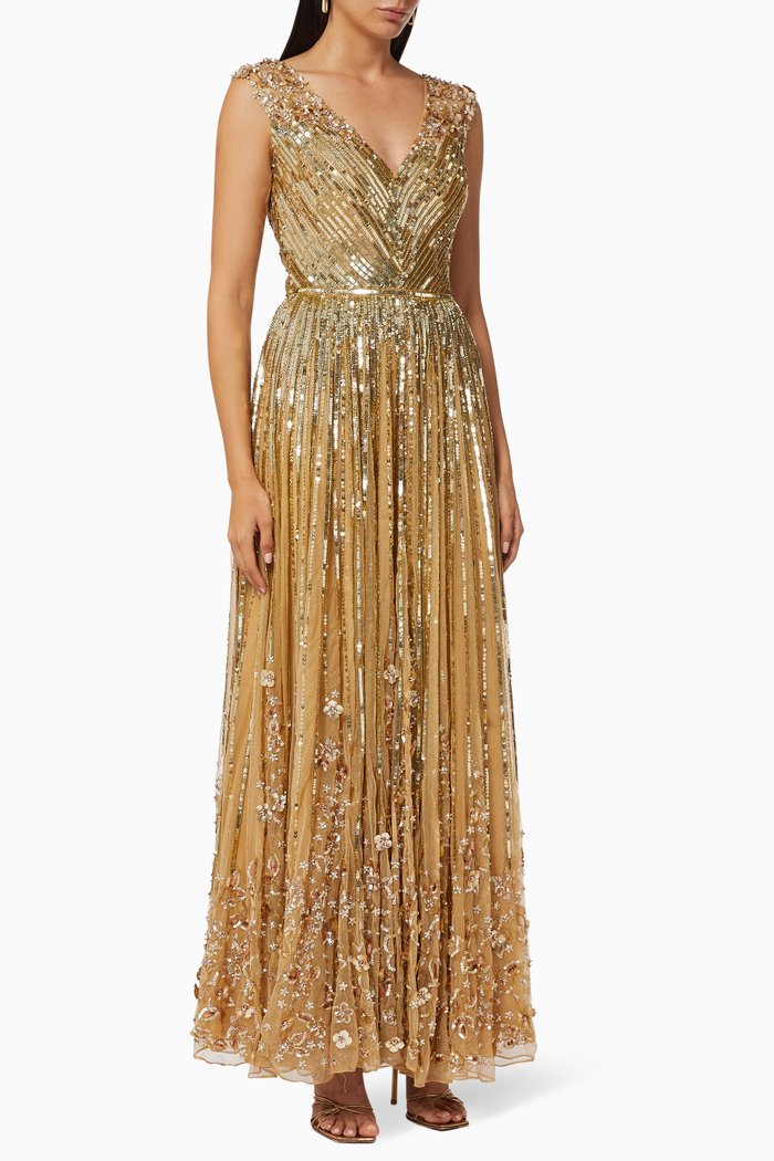

Gathered Gown in Sequin Tulle, Gold