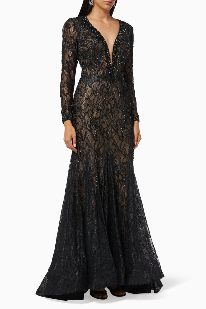 

Bead Embellished Gown, Black