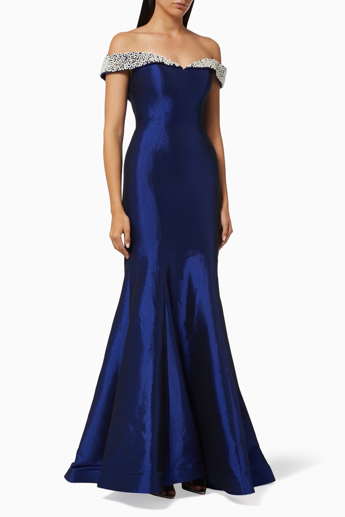 

Mermaid Gown with Pearl Embellishment, Blue
