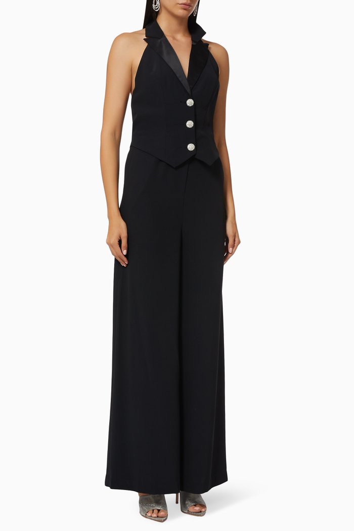 

Tuxedo Halter Jumpsuit in, Black