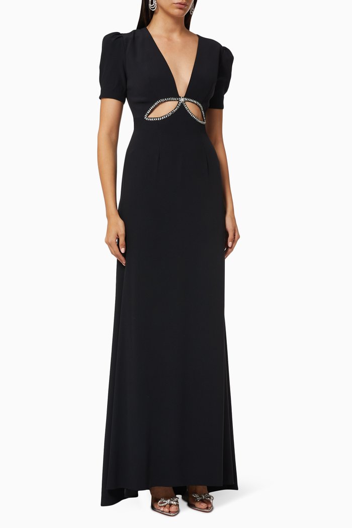 

Column Gown with Sequin Embellishment, Black