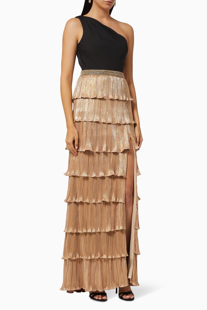 

Ruffle Tiered Dress, Gold