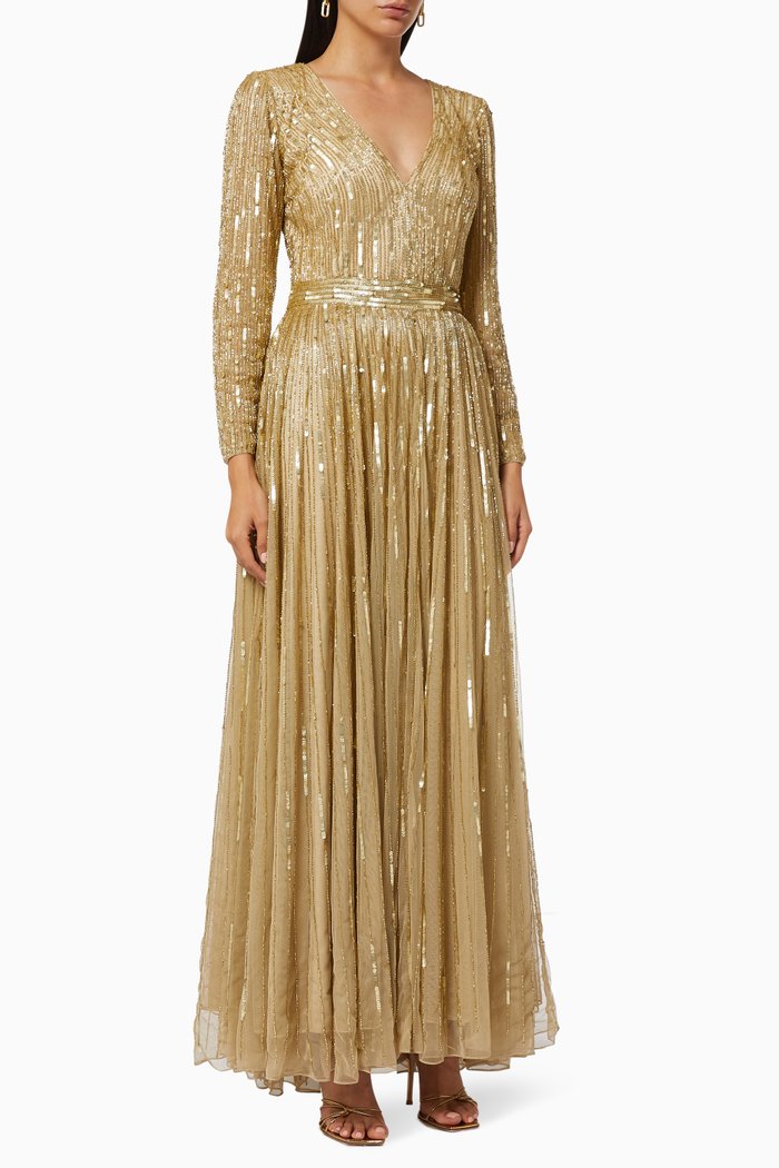

Gathered Gown in Sequin Tulle, Gold