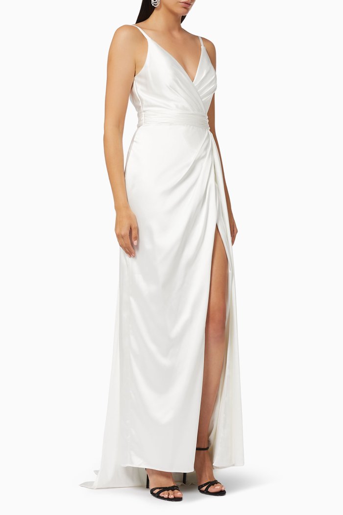 

Ruched Gown in Satin, White