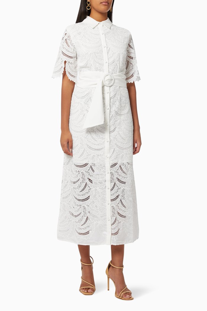 Figwood Shirt Dress in Embroidered Lace, White