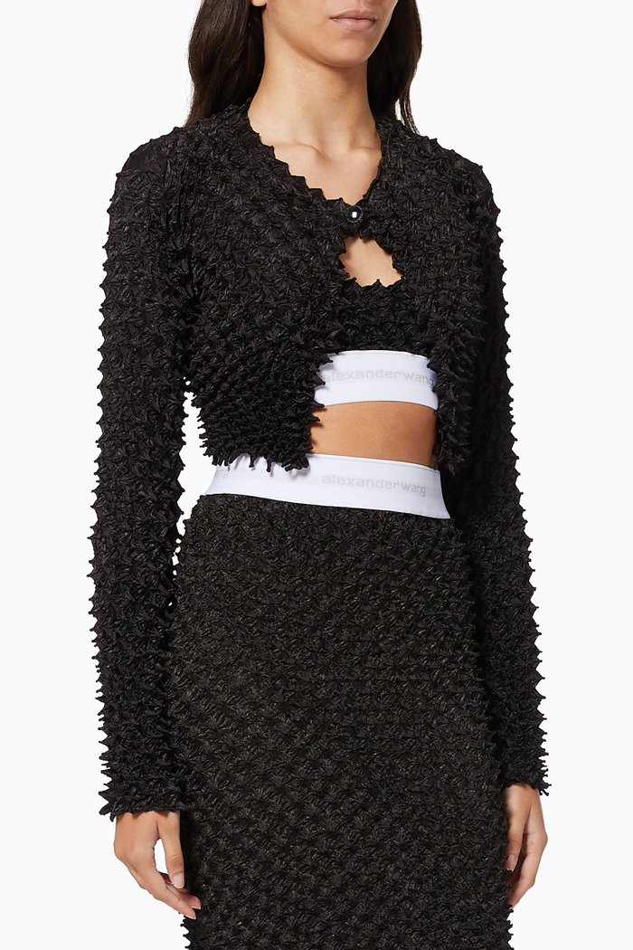 

Cropped Snap Front Cardigan in Shibori Satin, Black