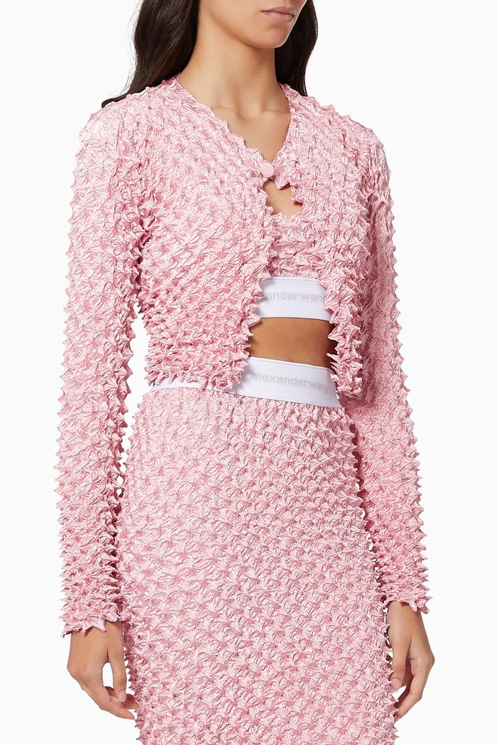 

Cropped Snap Front Cardigan in Shibori Satin, Pink