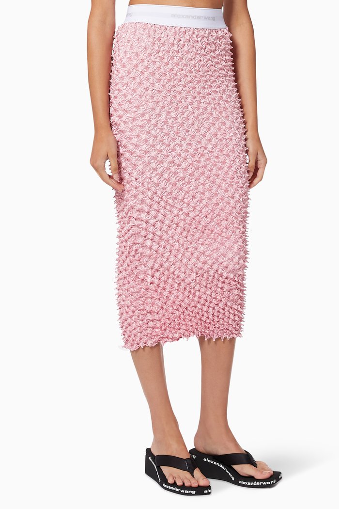

Logo Band Fitted Midi Skirt in Shibori Satin, Pink