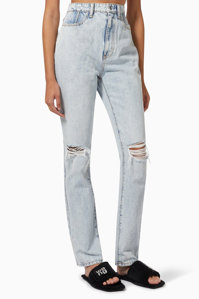 

Stacked Slim Corset Jeans in Cotton Denim, Blue