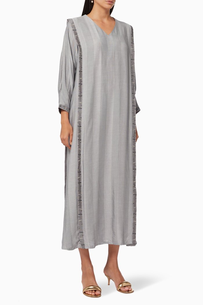 

Flap Kaftan with Embroidery, Grey