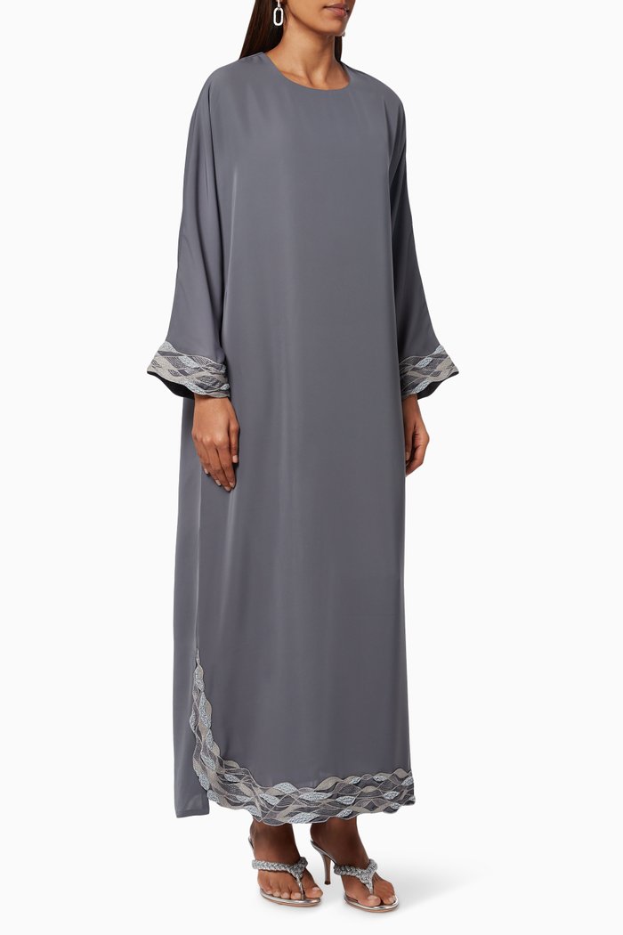 

Embroidered Kaftan in Silk, Grey