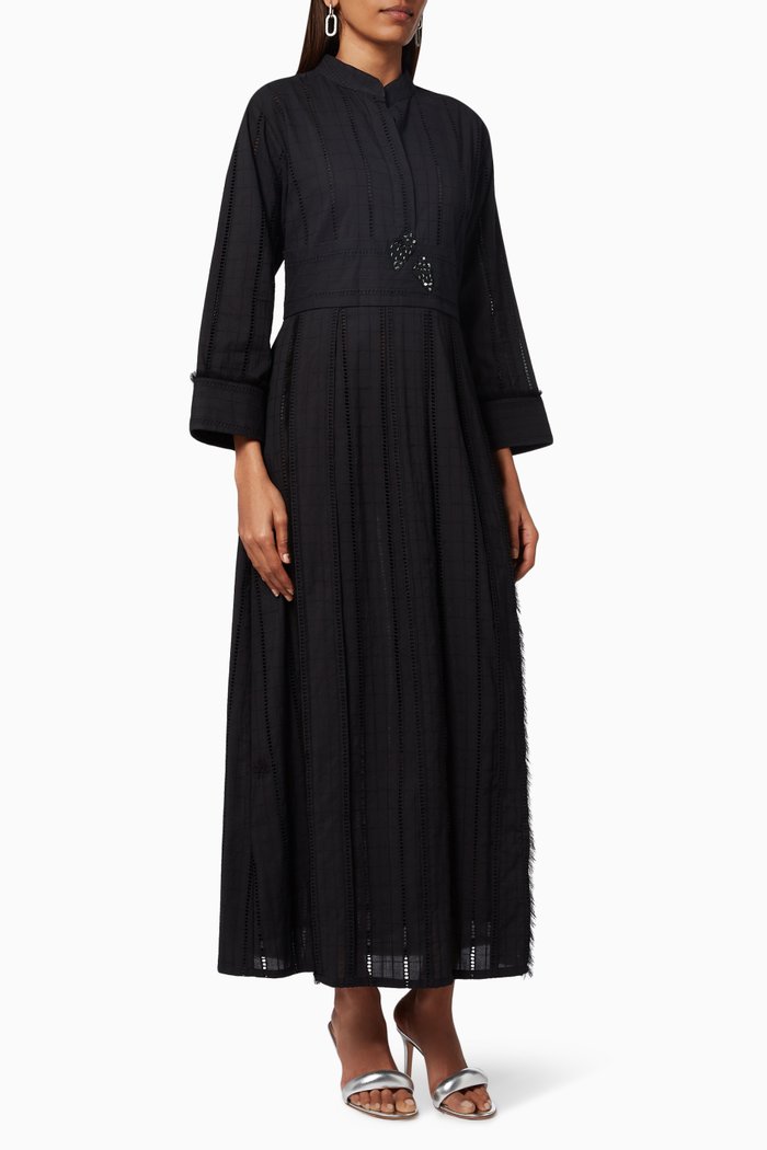 

Tonal Embellished Dress in Cotton Voile, Black