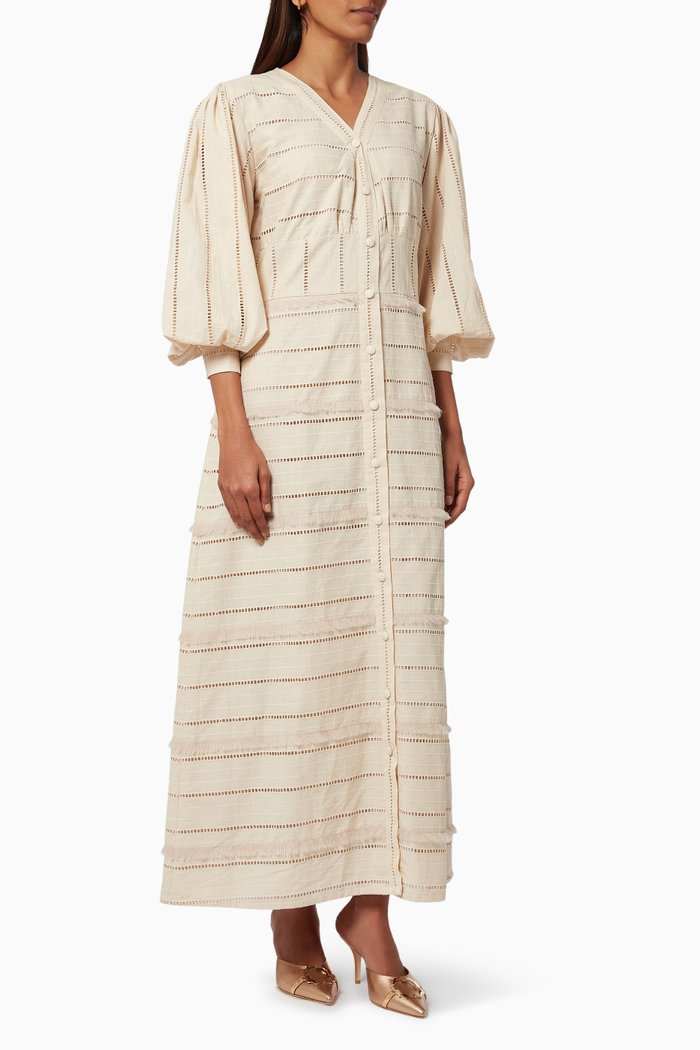 

Embroidered Dress in Cotton Voile, Neutral