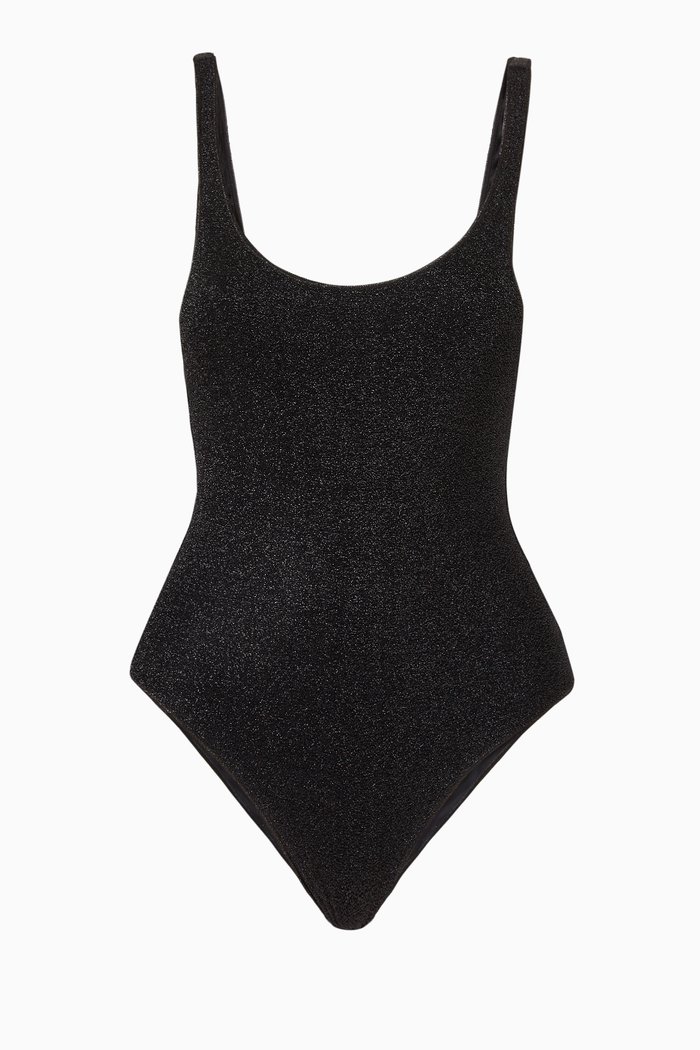 

Lumiére Sporty Maillot Swimsuit in Lurex, Black