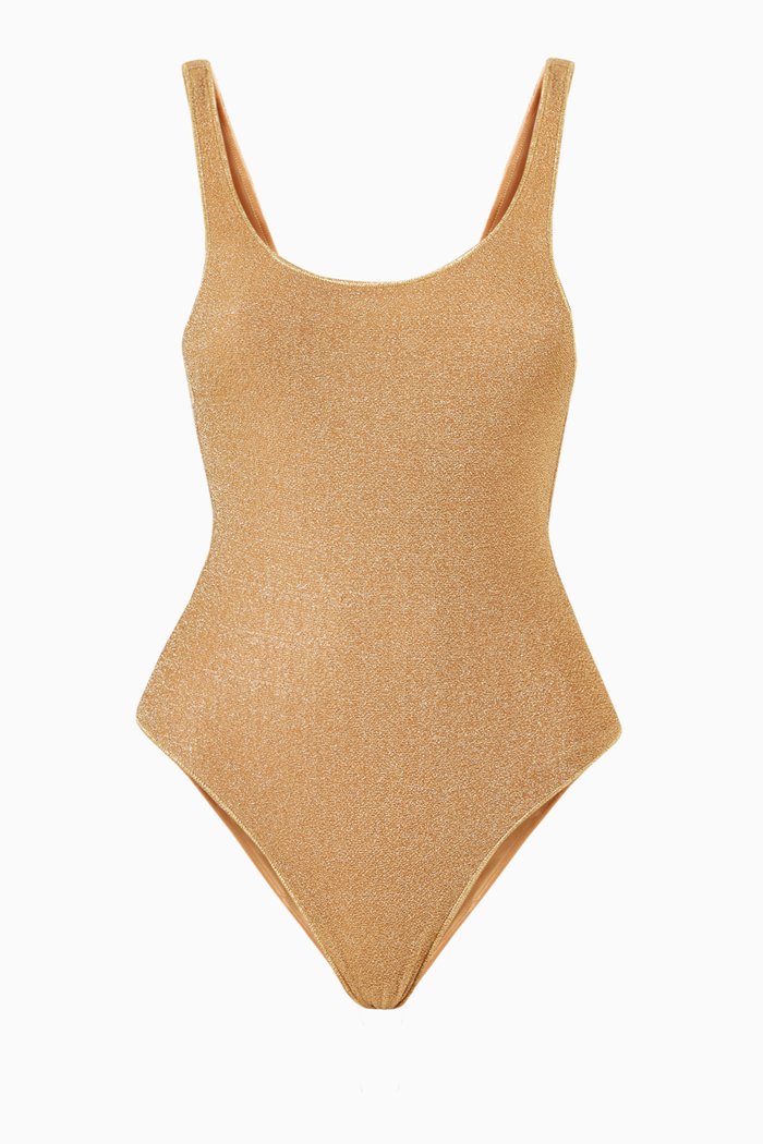 

Lumiére Sporty Maillot Swimsuit in Lurex, Gold