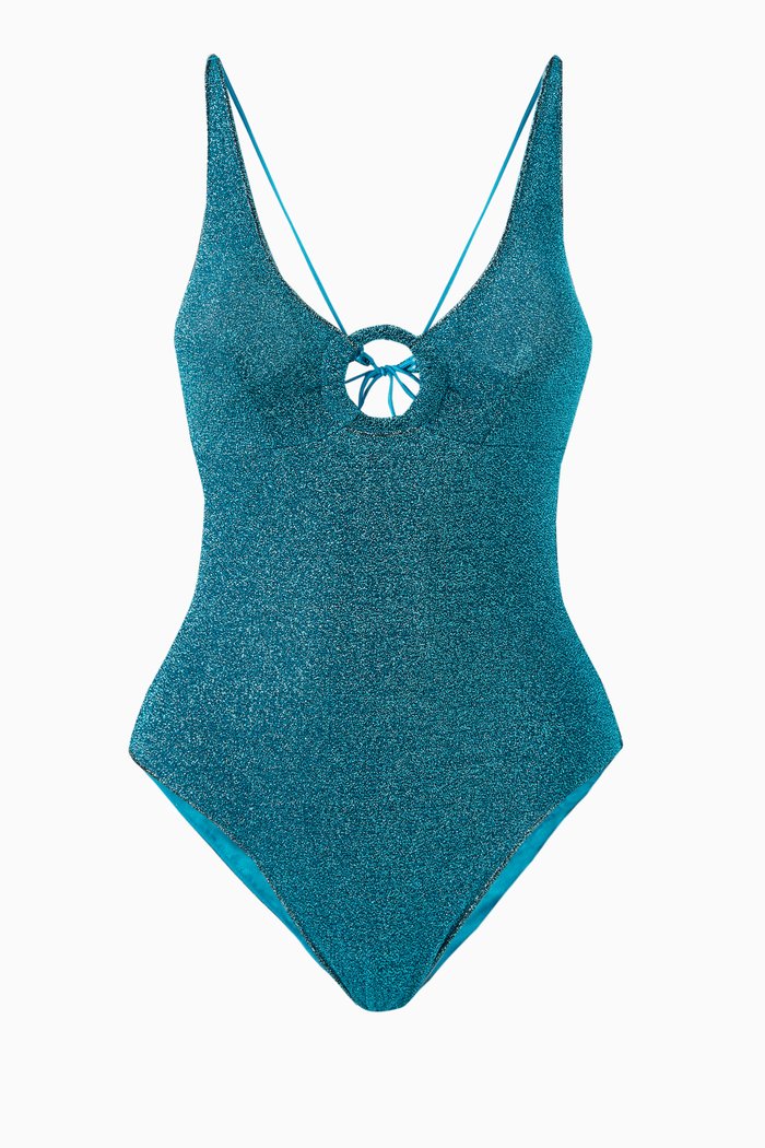 Lumiére Ring Maillot Swimsuit in Lurex, Blue