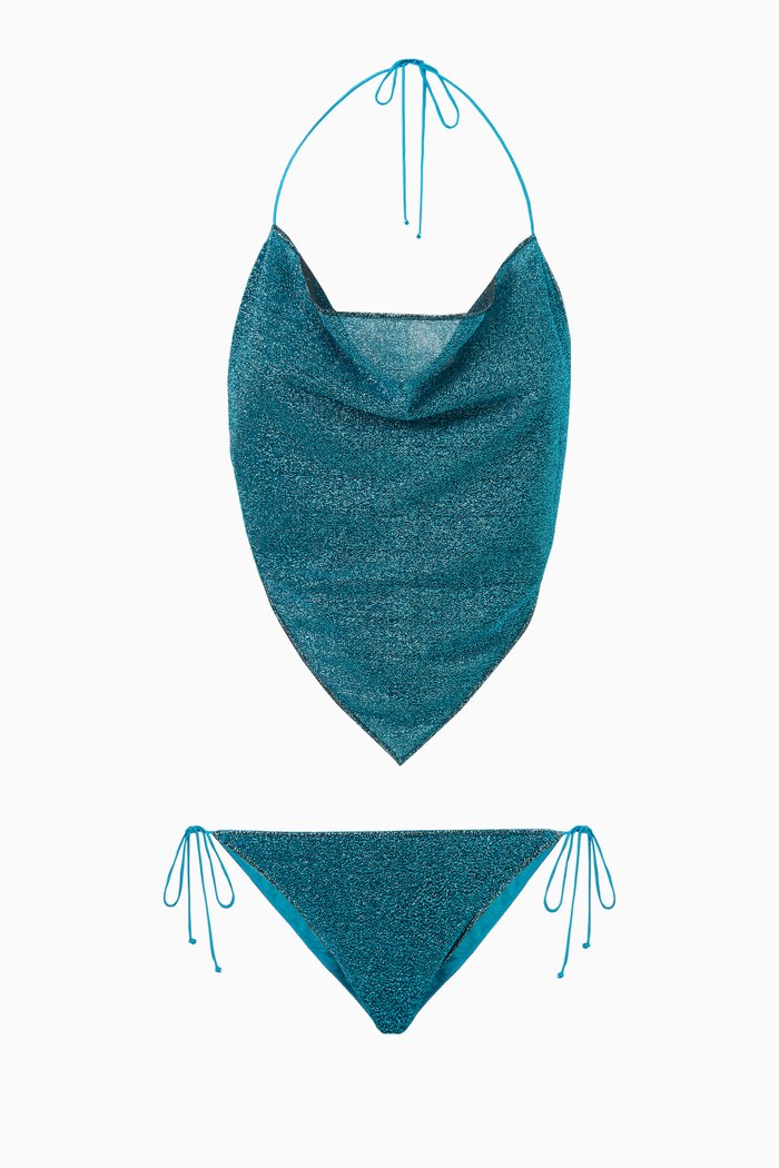 

Lumiére Bandana Bikini Set in Lurex, Blue
