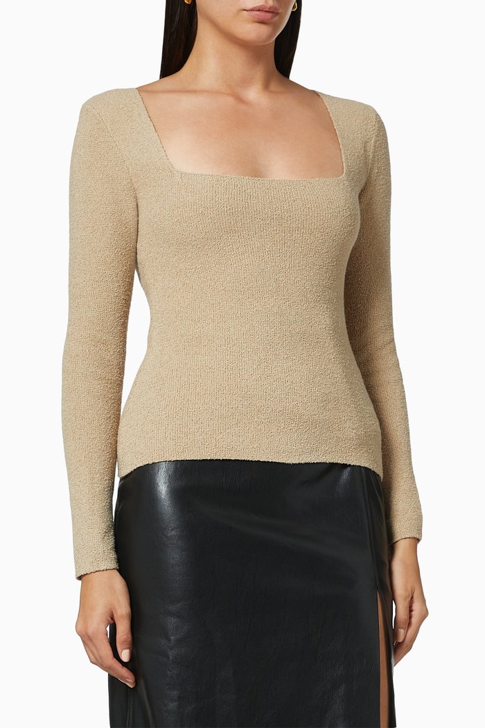 

Ambru Square Neck Top in Terry Knit, Neutral