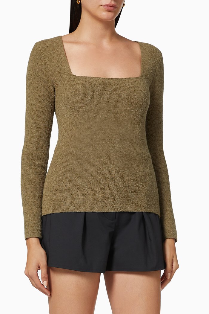 

Ambru Square Neck Top in Terry Knit, Brown