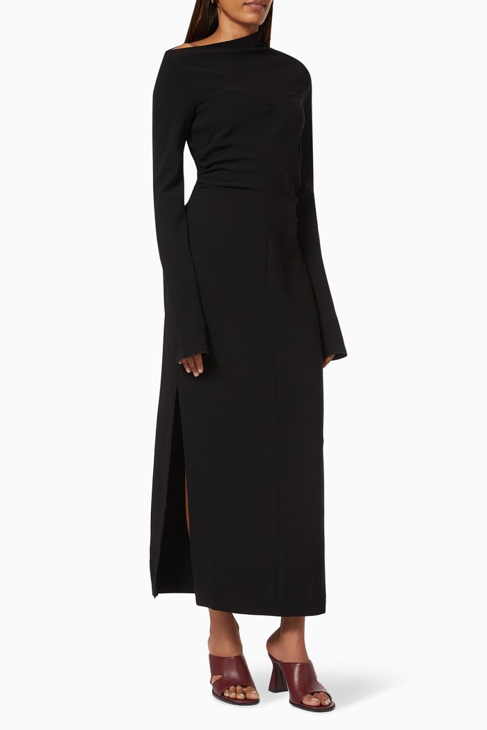 

Tamal Asymmetric Dress in Eco Crepe, Black