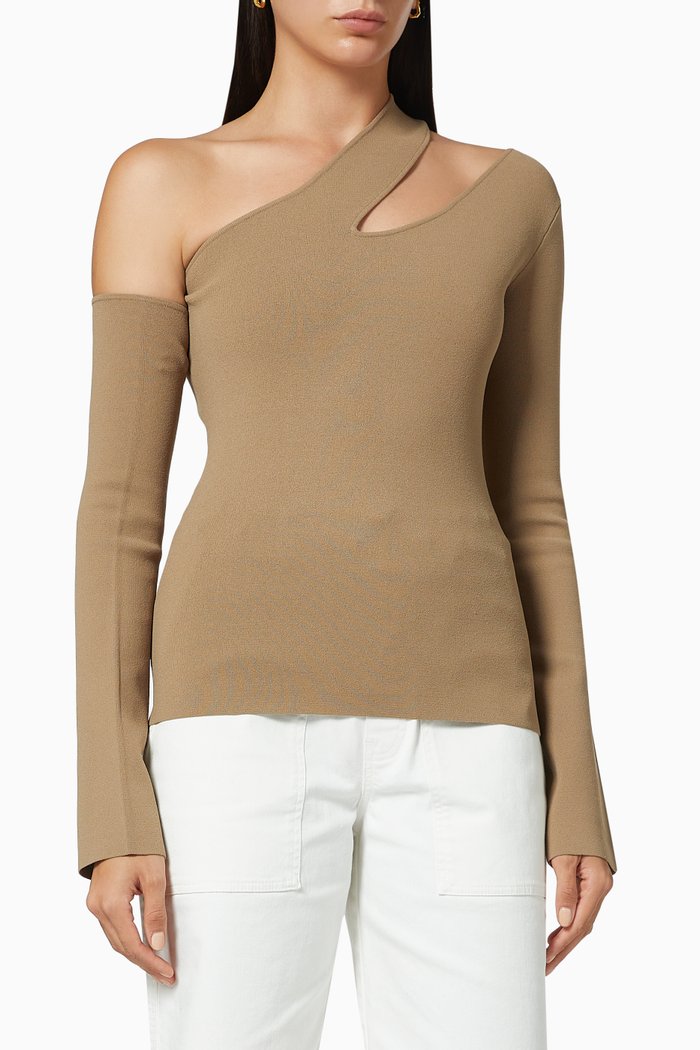 

Olivia Asymmetric Top in Compact Knit, Brown