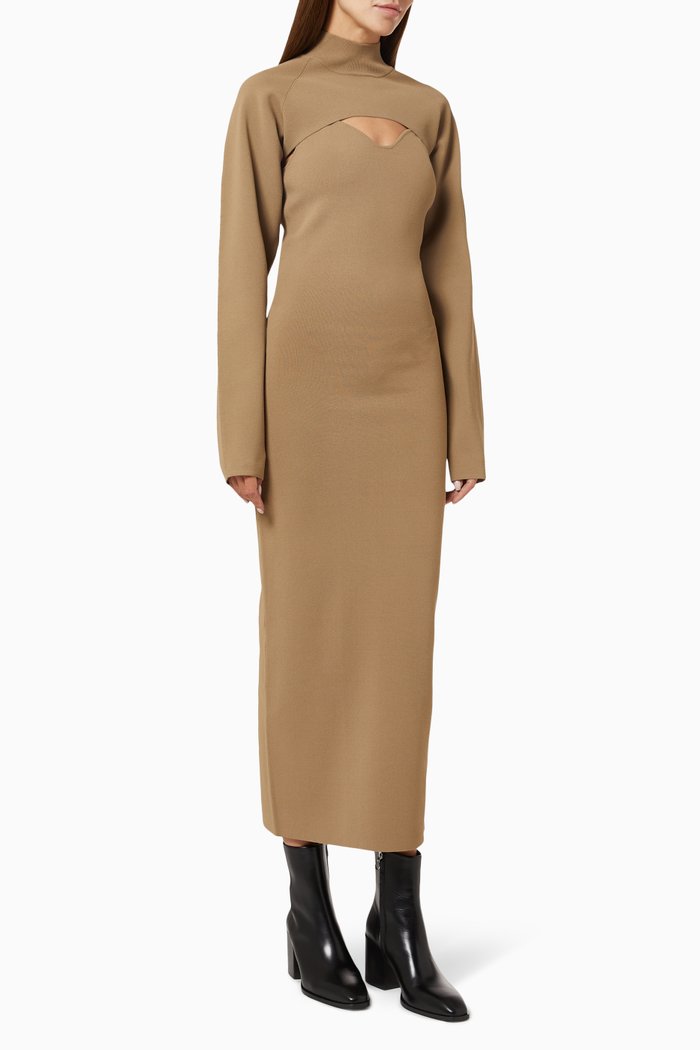 

Noa Bolero & Midi Dress in Rib-knit Nylon, Brown