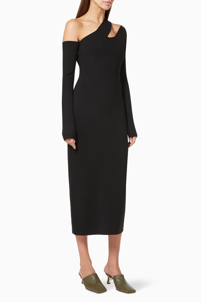 

Nala Asymmetric Dress in Compact Knit, Black