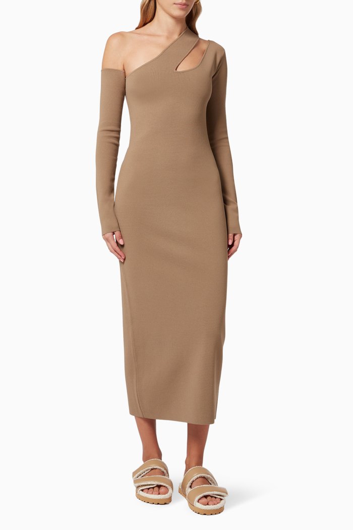 

Nala Asymmetric Dress in Compact Knit, Brown