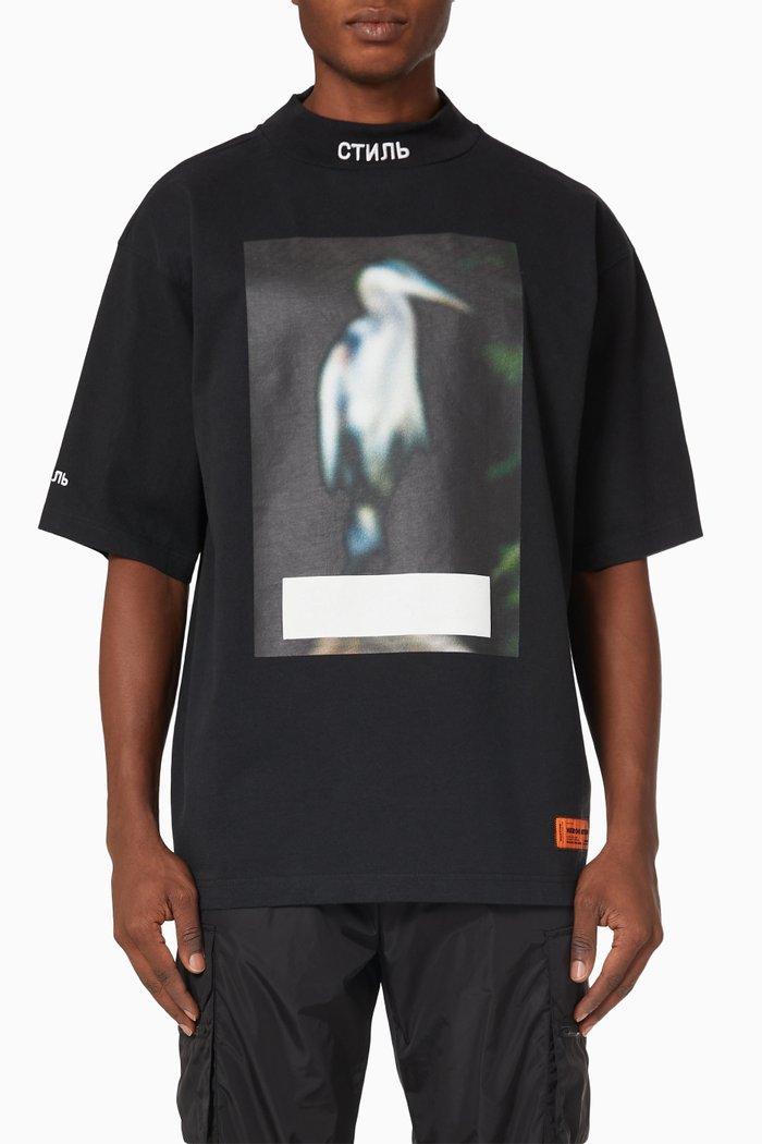 

Censored Heron Logo Oversized T-shirt in Cotton Jersey, Black