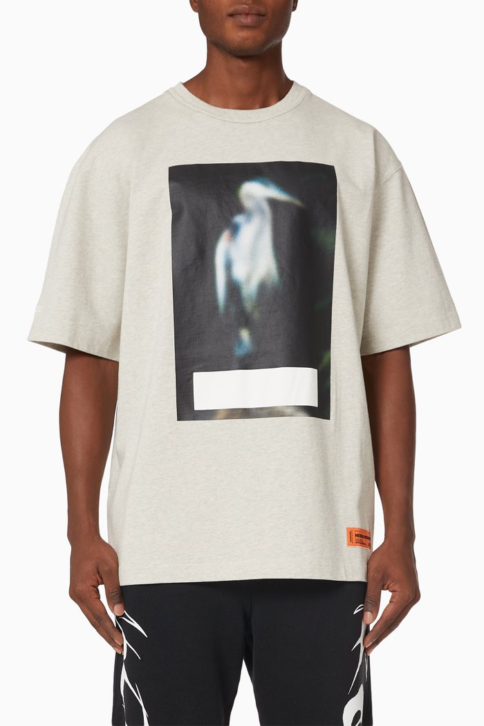 

Censored Heron Logo Oversized T-shirt in Cotton Jersey, Grey