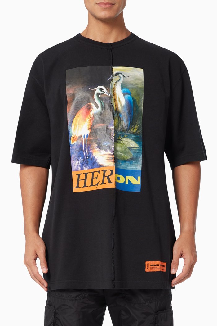 

Split Heron Logo T-shirt in Jersey, Black