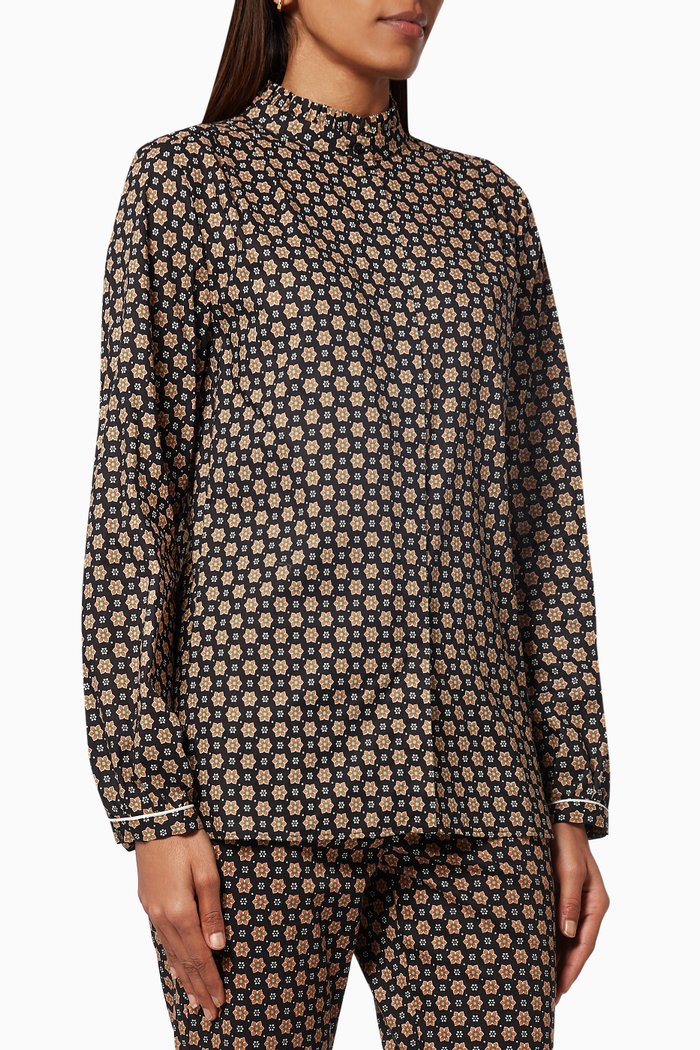 

Afra Printed Shirt in Crepe De Chine, Black