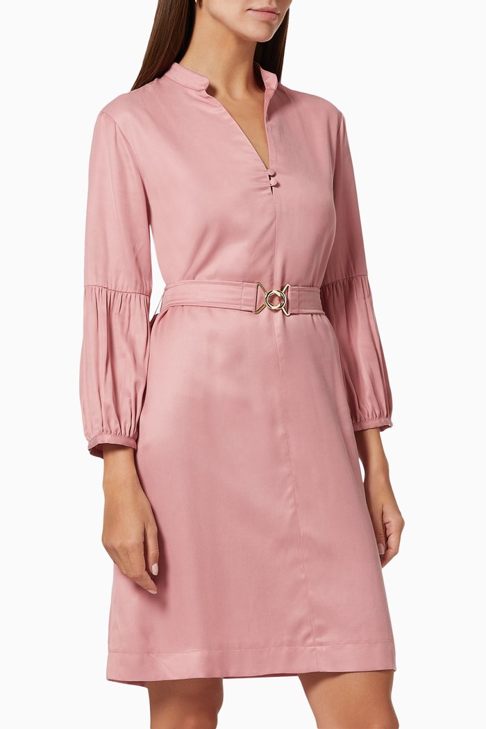

Mini Dress with Belt in Satin, Pink